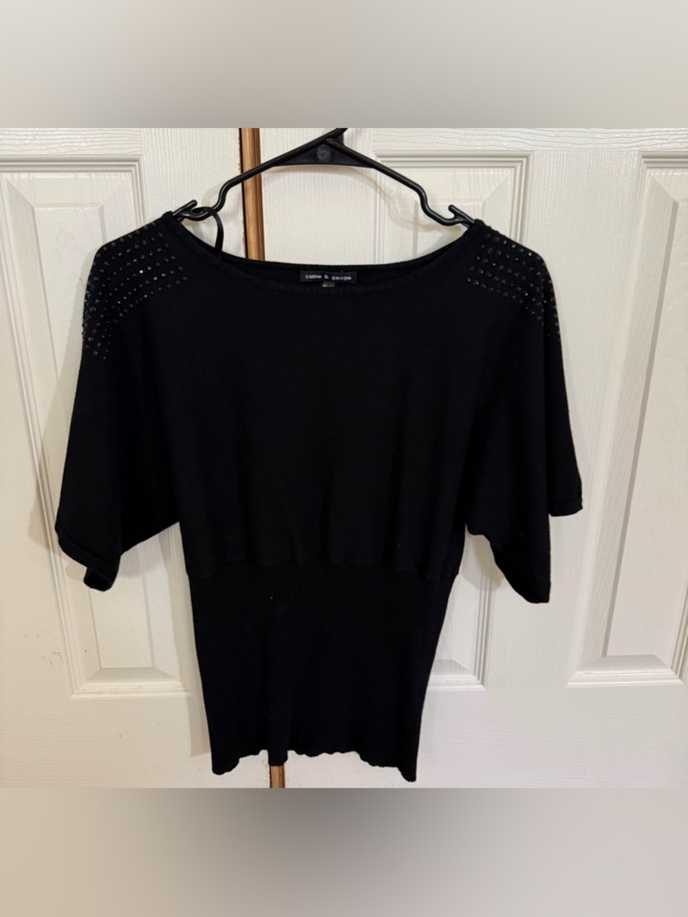 Cable & Gauge Black Knit Top with Branded Neckline